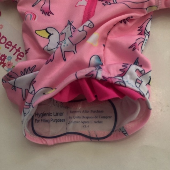 Wippette Baby Girl Unicorn Pink Zip Up Ruffles UPF 50 Swimming Rashguard Sz 0-6M - Picture 3 of 9